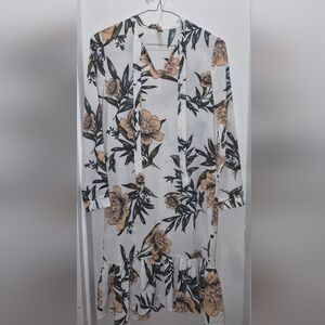 Floral Midi Dress in White and Orange